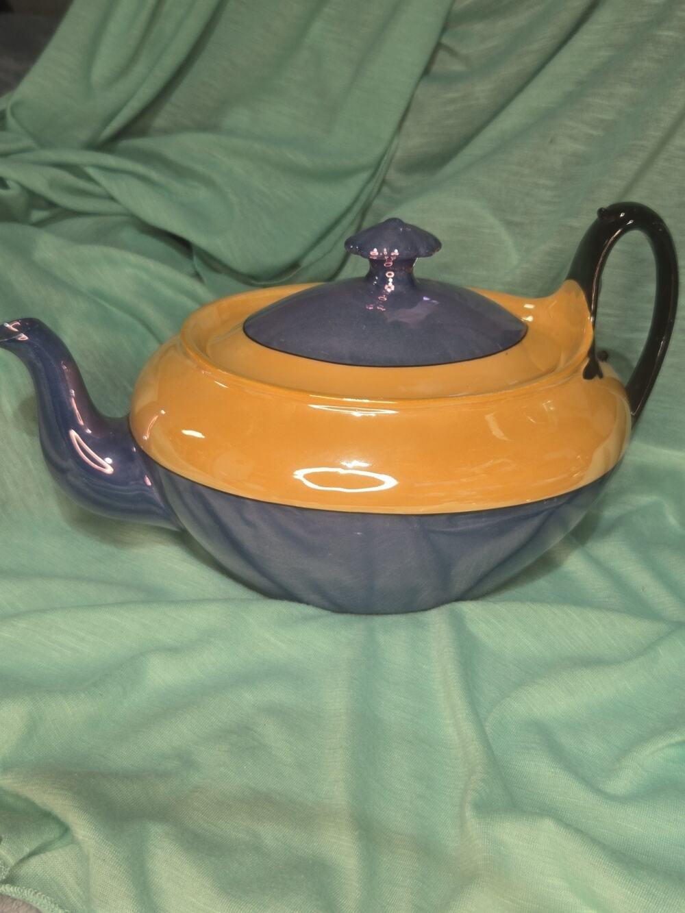 Vintage Art Deco Phoenix China Czechoslovakia Lusterware Teapot Blue Yellow